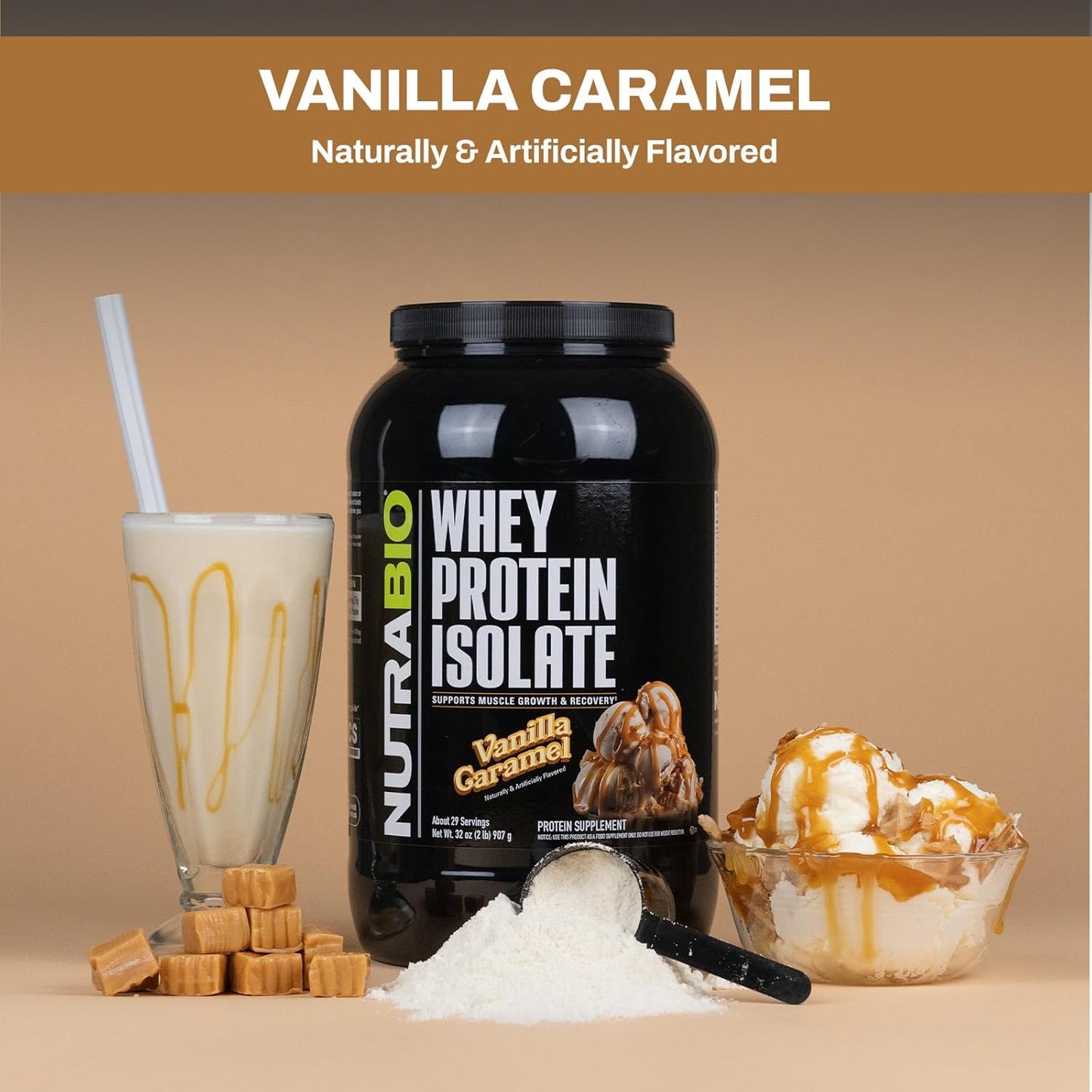 Vanilla Caramel Whey Protein Isolate Powder - 25g Protein, Complete Amino Acid Profile, Soy & Gluten Free, Non-GMO - 5 lb