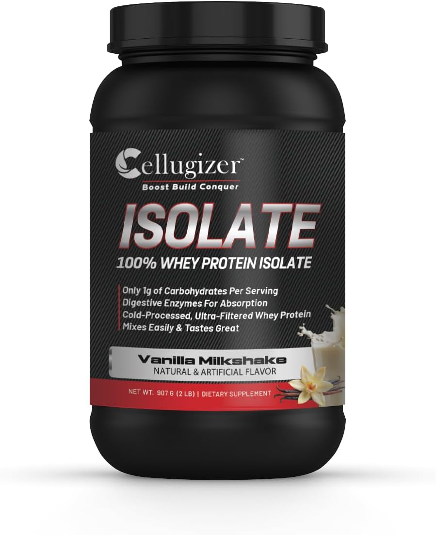 Vanilla Cellugizer 100% Whey Isolate Protein Powder - 2lb, 26g Protein, Fast Digesting, 0g Sugar, Low Carb