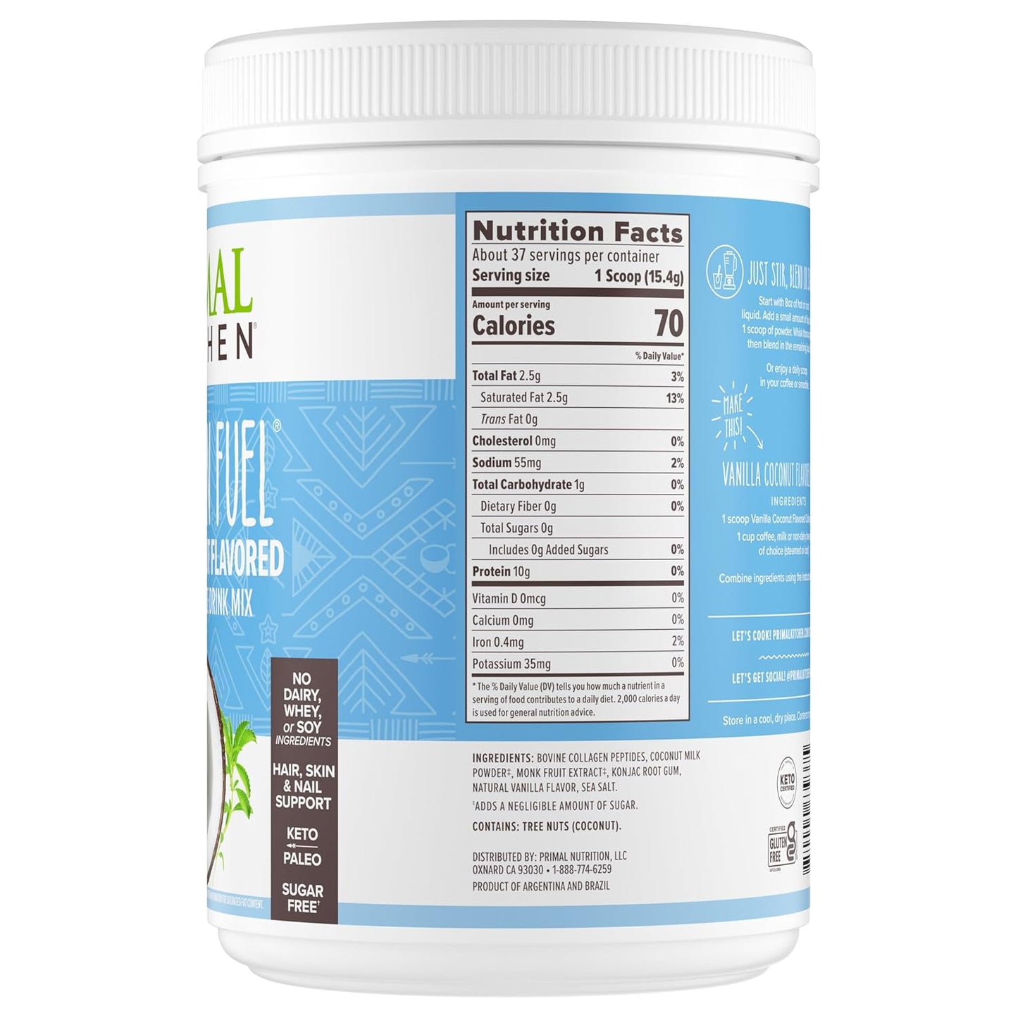 Vanilla Coconut Collagen Peptides Drink Mix - Dairy & Sugar-Free 20oz
