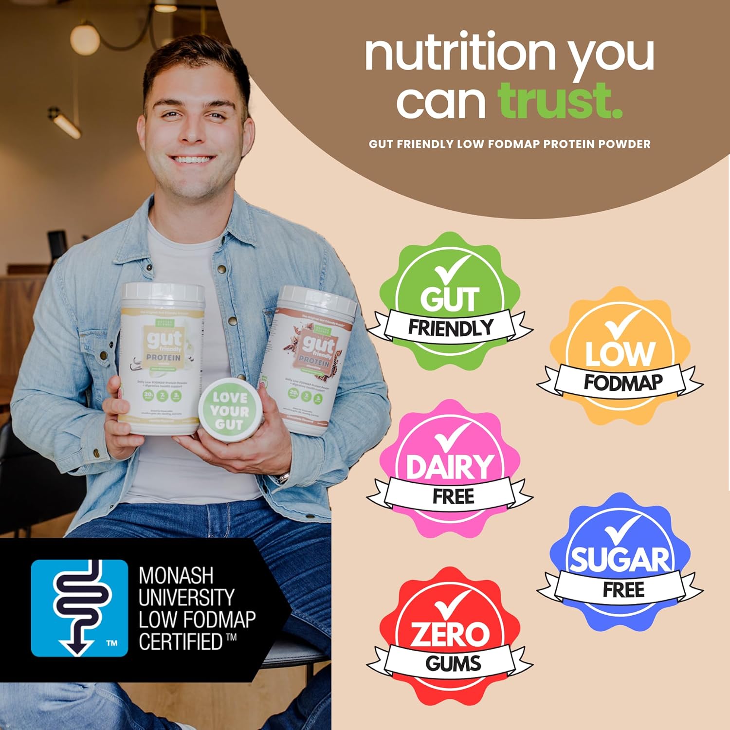 Vanilla Collagen Peptides & Oat Protein Powder - Low FODMAP, Dairy-Free, Non-Bloating (20 Servings)