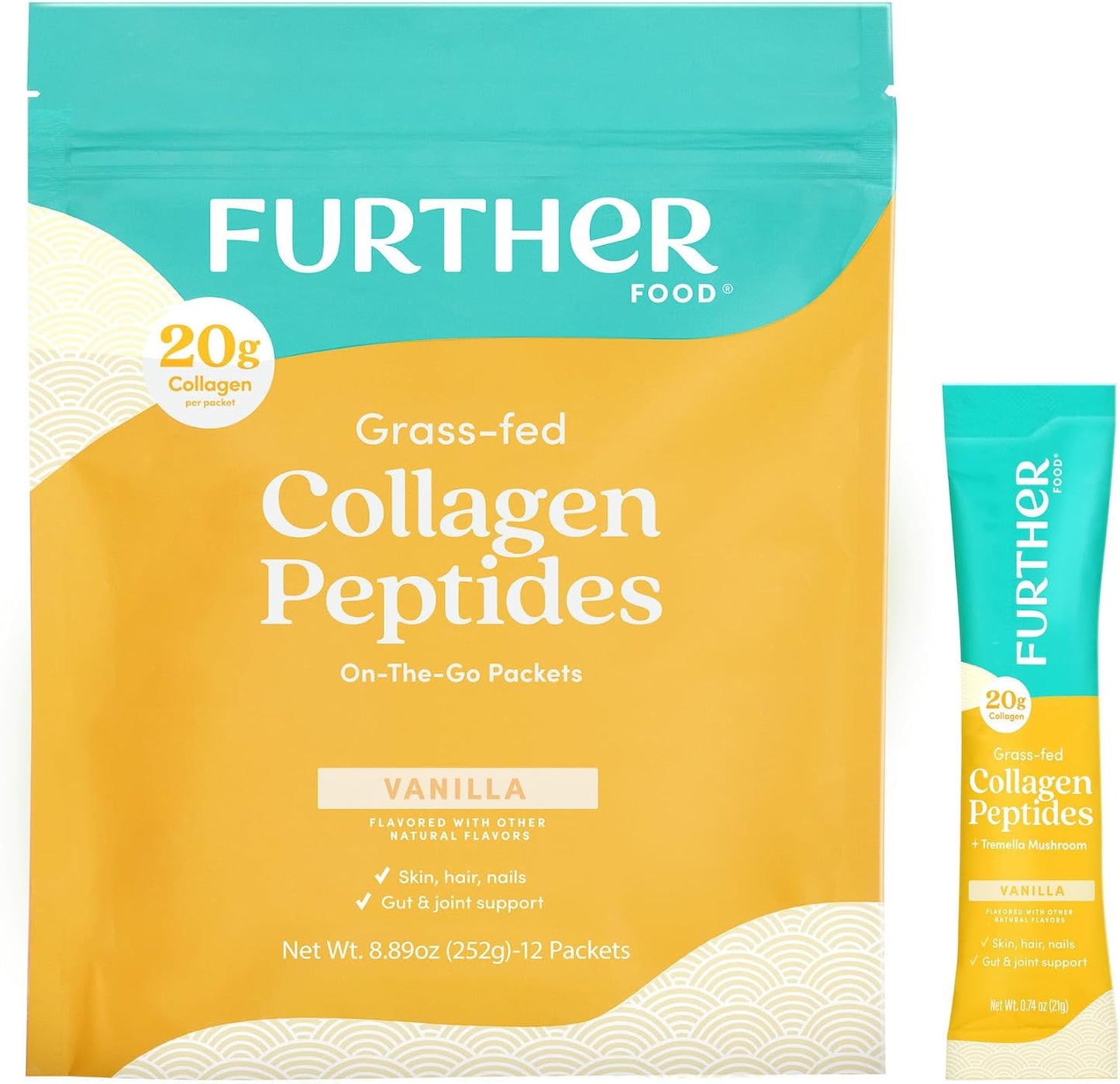 Vanilla Collagen Peptides Stick Packs - Grass-Fed, Pasture-Raised, Type 1 & 3 Protein for Gut Health, Joints, Hair, Skin, Nails - Paleo, Keto, Sugar-Free 8.89 oz