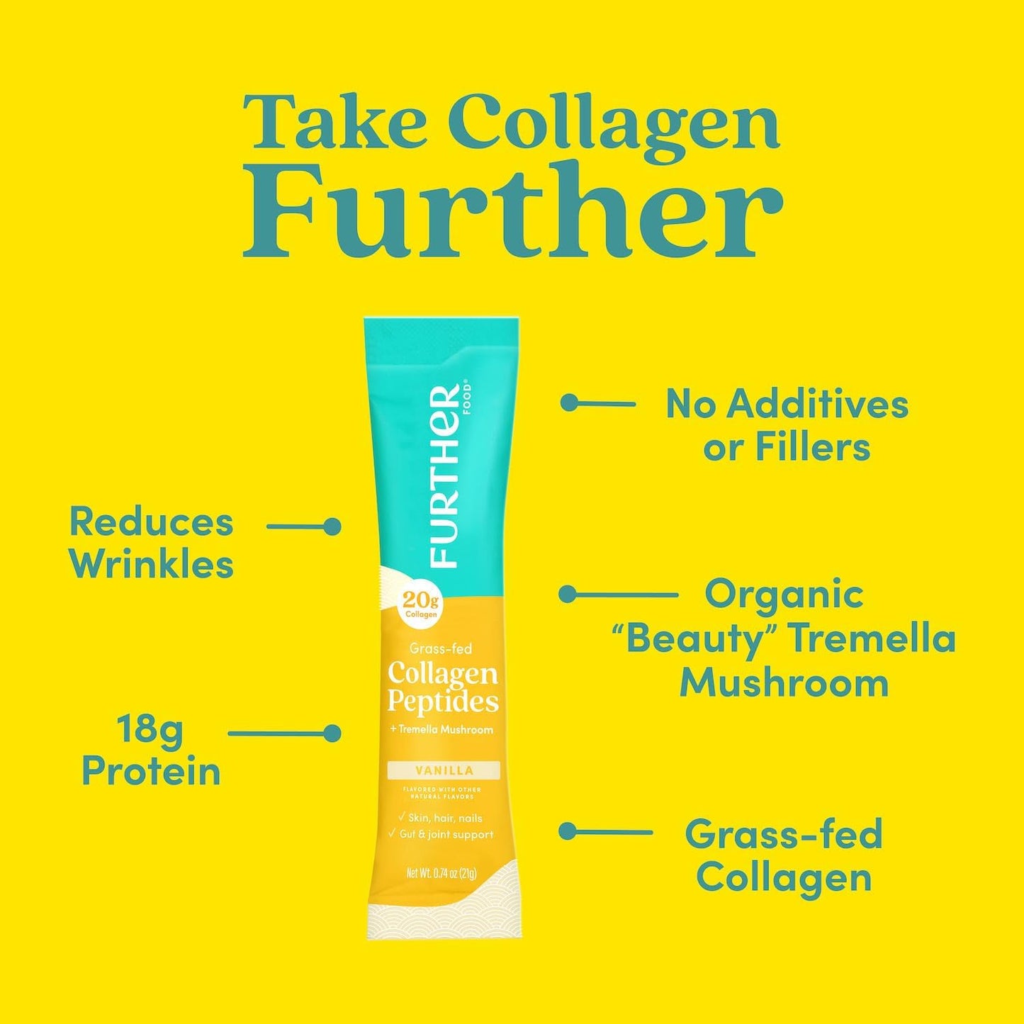 Vanilla Collagen Peptides Stick Packs - Grass-Fed, Pasture-Raised, Type 1 & 3 Protein for Gut Health, Joints, Hair, Skin, Nails - Paleo, Keto, Sugar-Free 8.89 oz