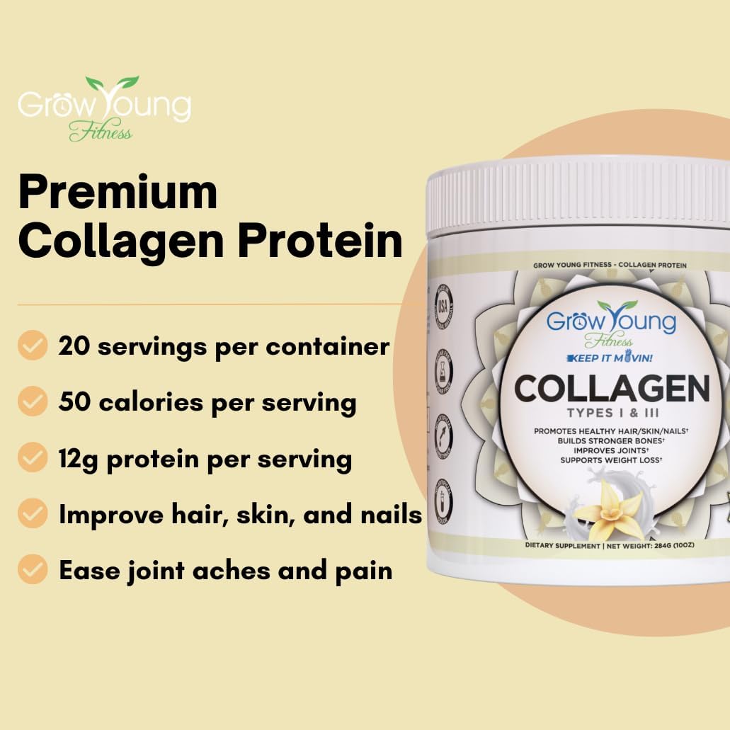 Vanilla Collagen Powder + Lemon Lime Hydration + Probiotic Bundle for Energy, Digestive Health, and Strong Bones - 12.4oz Collagen + 30-Pack Hydration Powder + 30-Day Supply - Grow Young Fitness