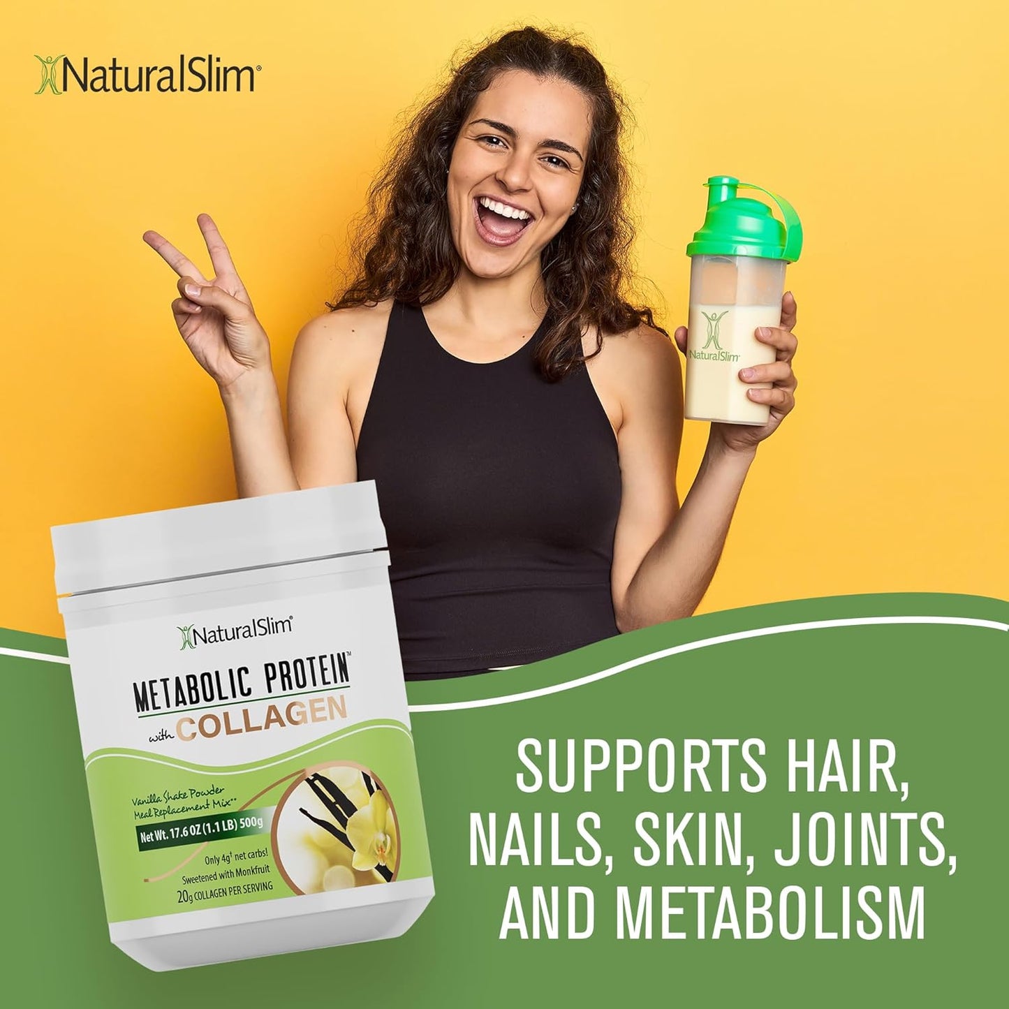 Vanilla Collagen Protein Powder for Hair, Skin, Bone, and Metabolism - Low Carb Meal Replacement Shake Mix - 17.6 oz