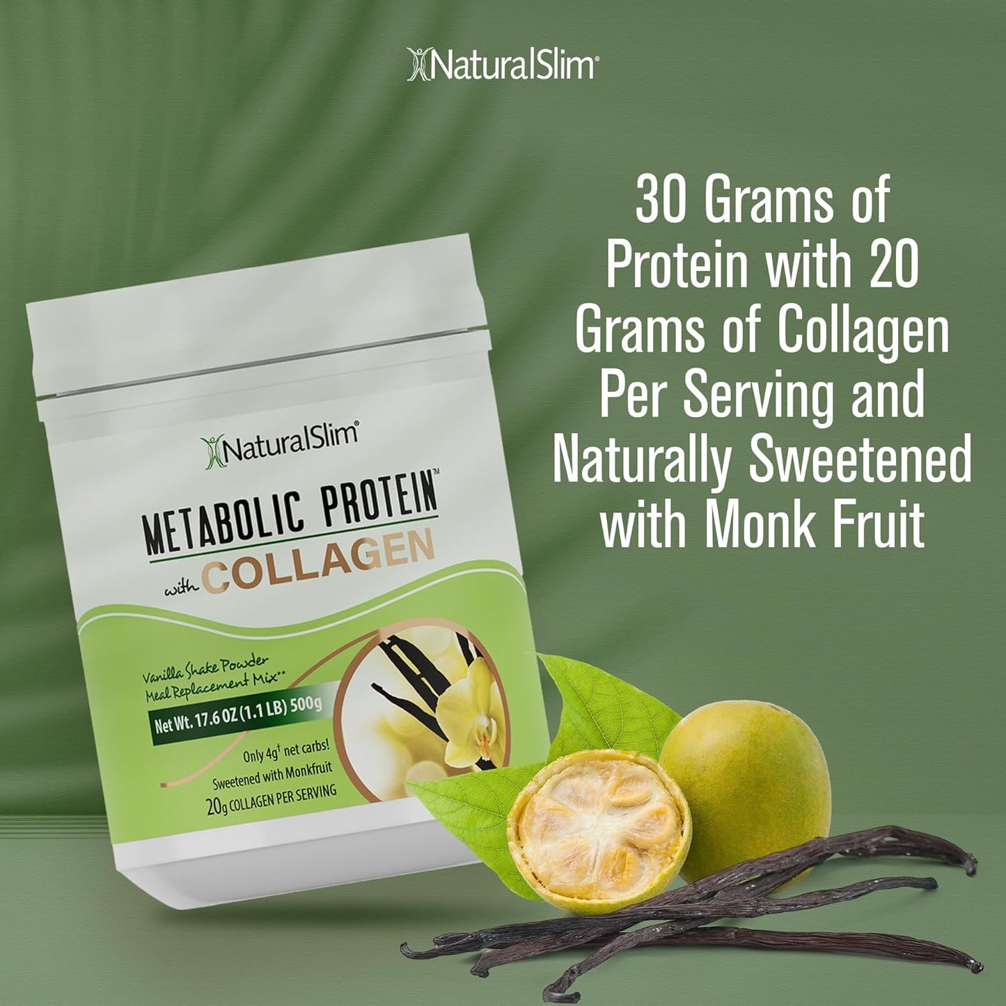Vanilla Collagen Protein Powder for Hair, Skin, Bone, and Metabolism - Low Carb Meal Replacement Shake Mix - 17.6 oz