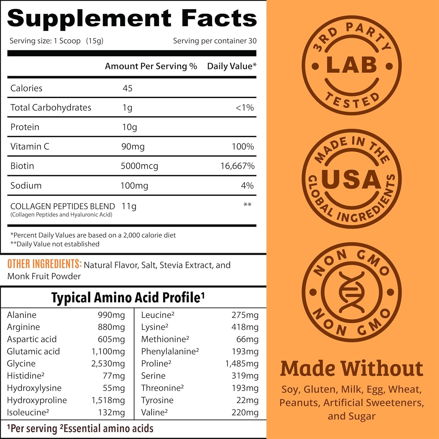 Vanilla Collagen Protein Powder with Hyaluronic Acid, Vitamin C, Biotin - Hair Skin Nails Joint Support - Keto-Friendly, Type 1 & 3