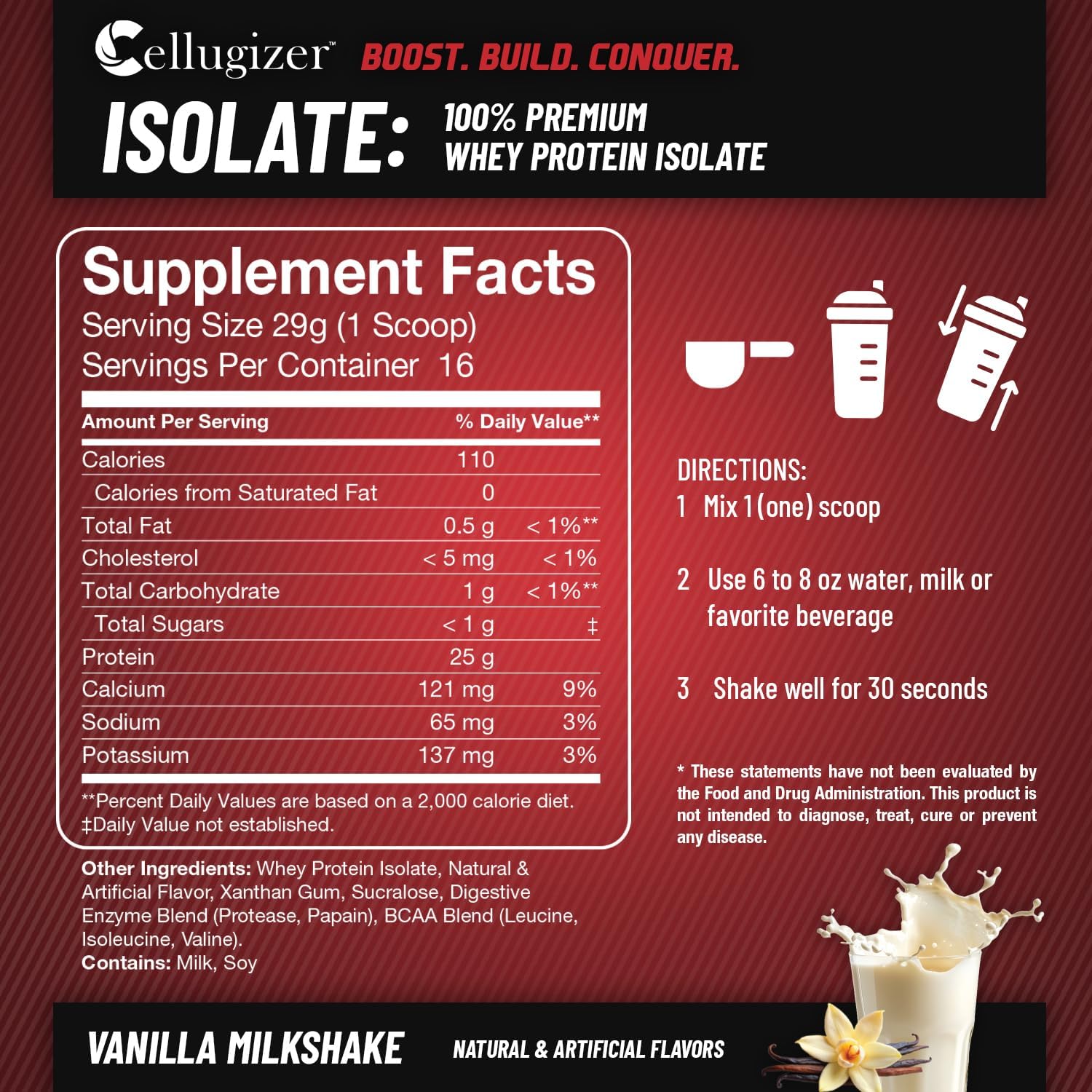 Vanilla Dagola Cellugizer 100% Whey Isolate Protein Powder - 25g Protein, Fast Digesting, 0g Sugar, Low Carb - 1lb