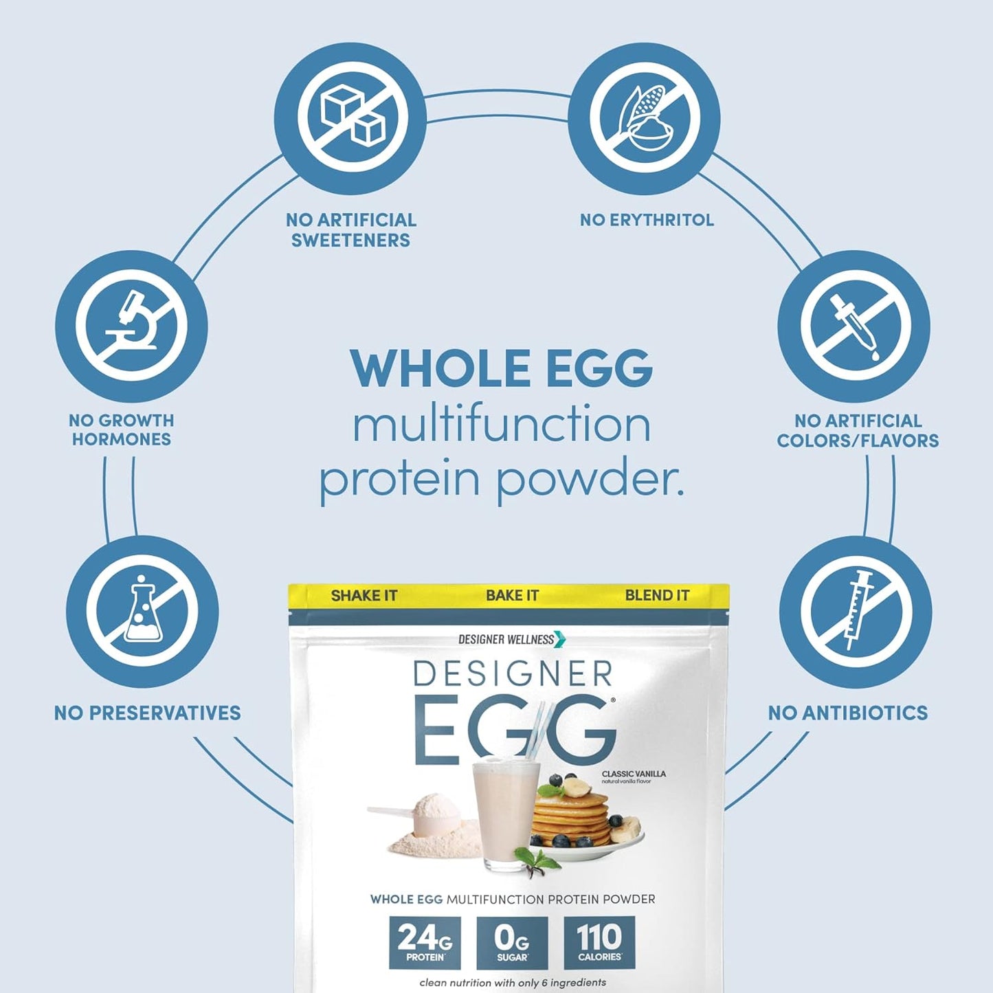Vanilla Designer Wellness Egg Yolk & Egg White Protein Powder - Keto & Paleo Friendly, Low Calorie, Less Fat & Cholesterol - 12.4 oz