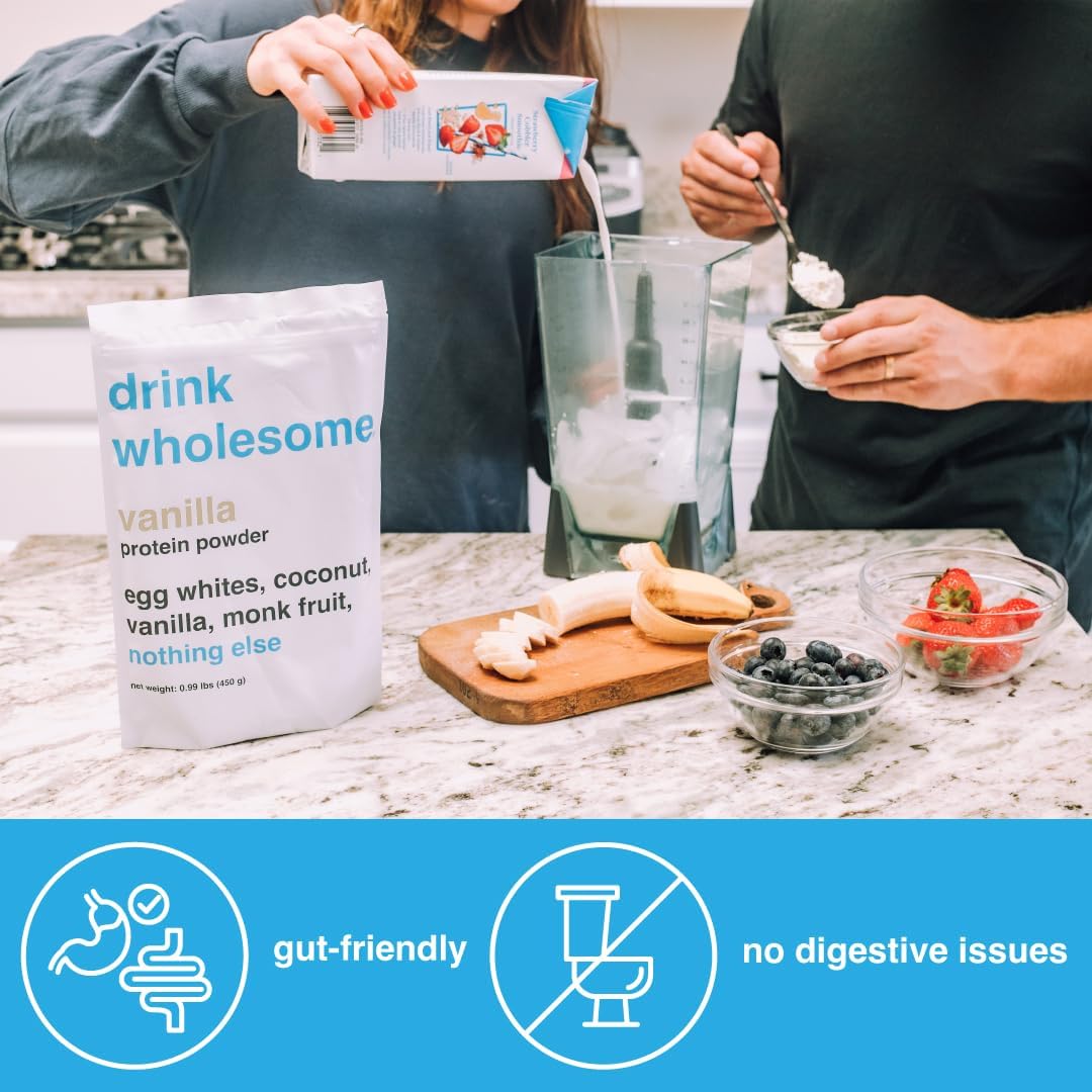 Vanilla Egg White Protein Powder - Sensitive Stomach Friendly, Dairy & Lactose Free, No Artificial Sweeteners - Carnivore & Paleo Diet Approved for Kids & Seniors
