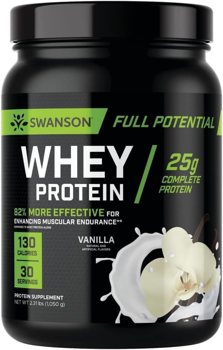 Vanilla Flavor Swanson Full Potential Whey Protein Powder - 25g Protein for Muscle Growth and Recovery