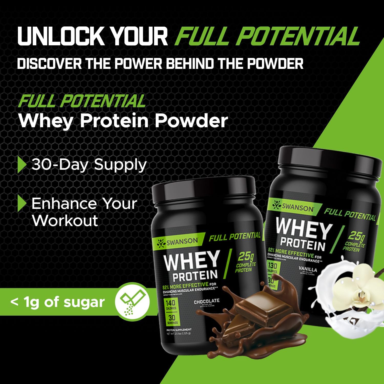 Vanilla Flavor Swanson Full Potential Whey Protein Powder - 25g Protein for Muscle Growth and Recovery