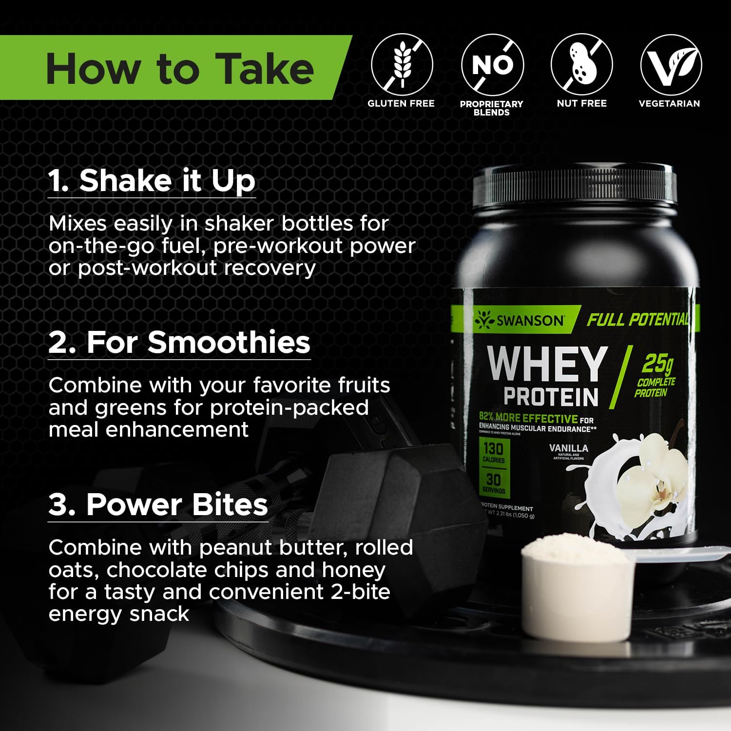 Vanilla Flavor Swanson Full Potential Whey Protein Powder - 25g Protein for Muscle Growth and Recovery