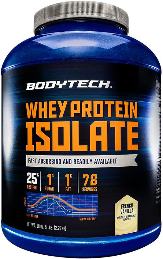 Vanilla Flavored BodyTech Whey Protein Isolate Powder - 25g Protein & BCAA's - Post-Workout Muscle Growth - 5lb