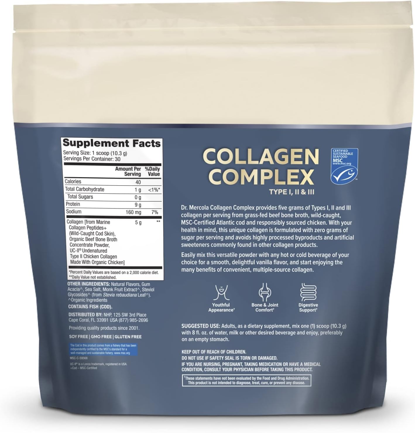 Vanilla Flavored Collagen Complex Powder - 30 Servings, Supports Skin Health, Non-GMO, MSC Certified