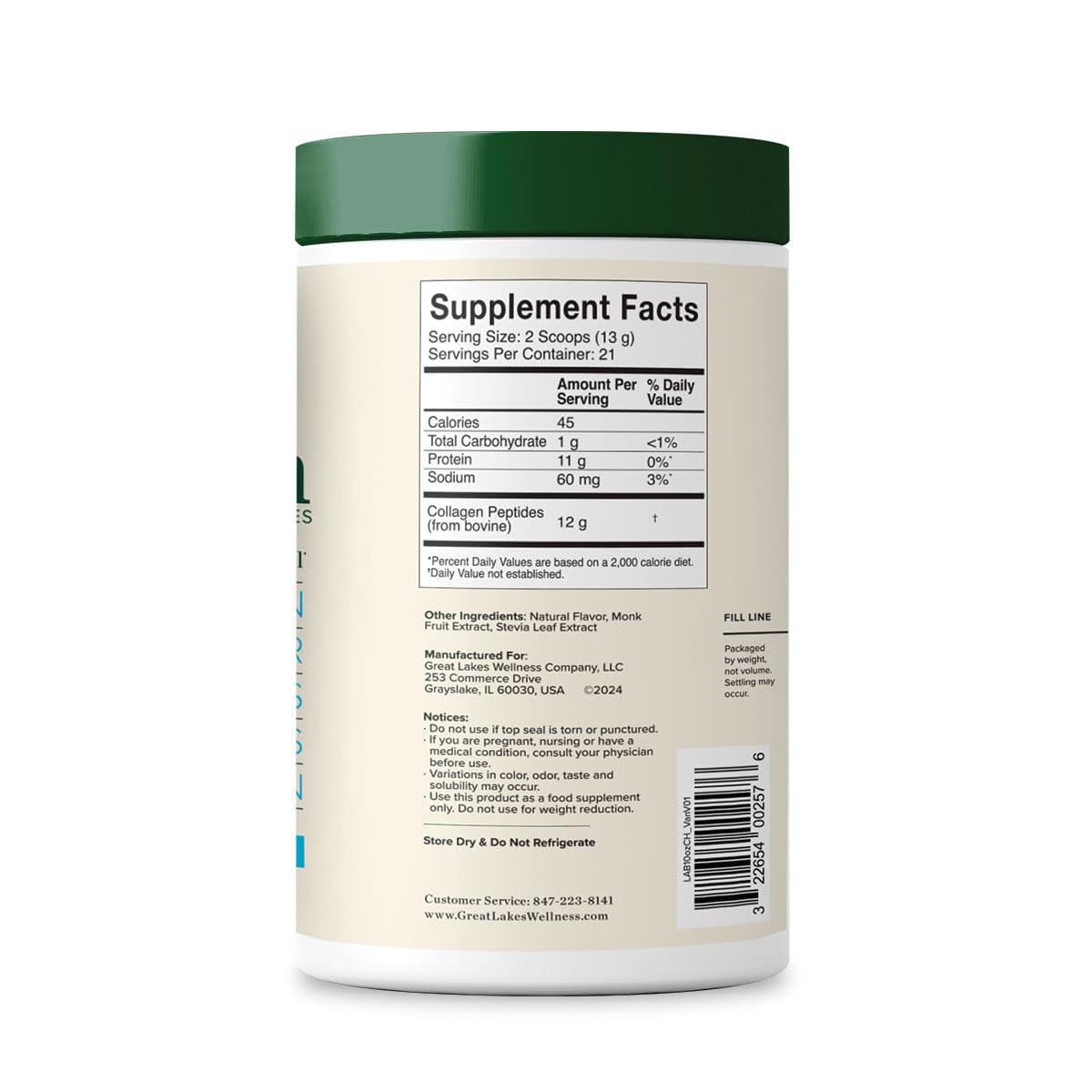 Vanilla Flavored Collagen Peptides Powder for Skin, Hair, Nails, Joints, Digestion - Great Lakes Wellness - Hydrolyzed, Non-GMO, Kosher - 10 oz - BoostGo Australia