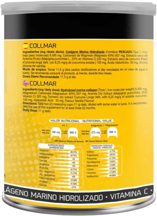 Vanilla Flavored Drasanvi COLLMAR Hydrolyzed Collagen Powder with Magnesium & Turmeric for Muscle Growth - Gluten Free