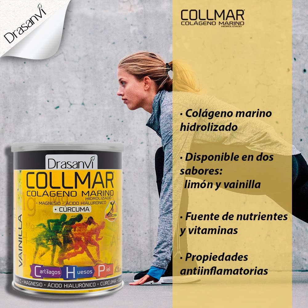 Vanilla Flavored Drasanvi COLLMAR Hydrolyzed Collagen Powder with Magnesium & Turmeric for Muscle Growth - Gluten Free