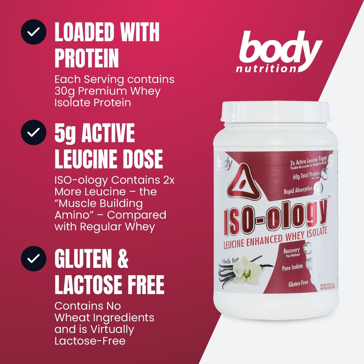 Vanilla Flavored Grass Fed Whey Isolate Protein Powder with Leucine for Post-Workout Recovery - 2lb