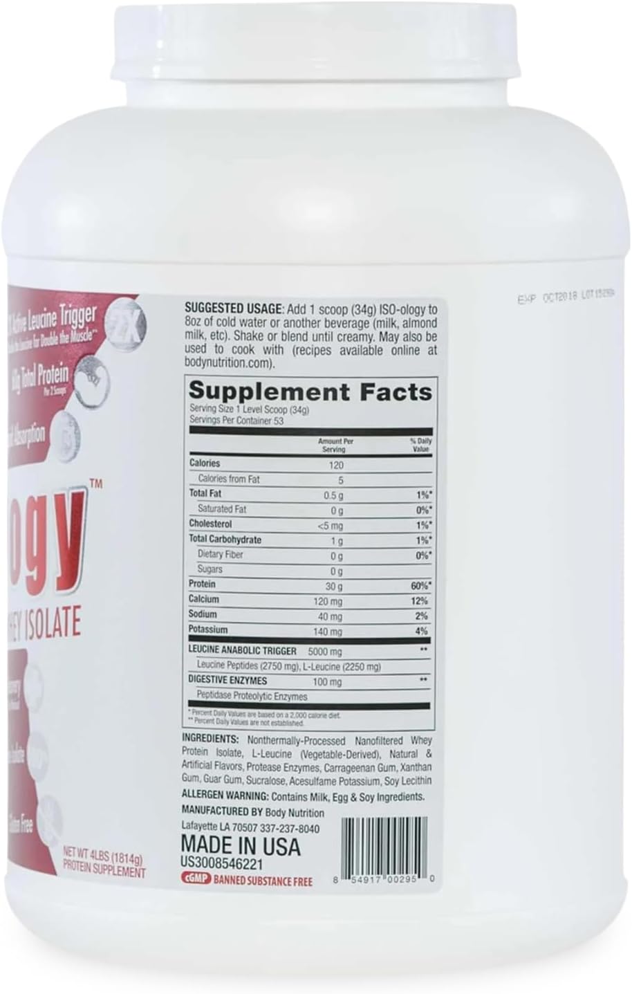 Vanilla Flavored Grass Fed Whey Isolate Protein Powder with Leucine for Post-Workout Recovery - 4lb