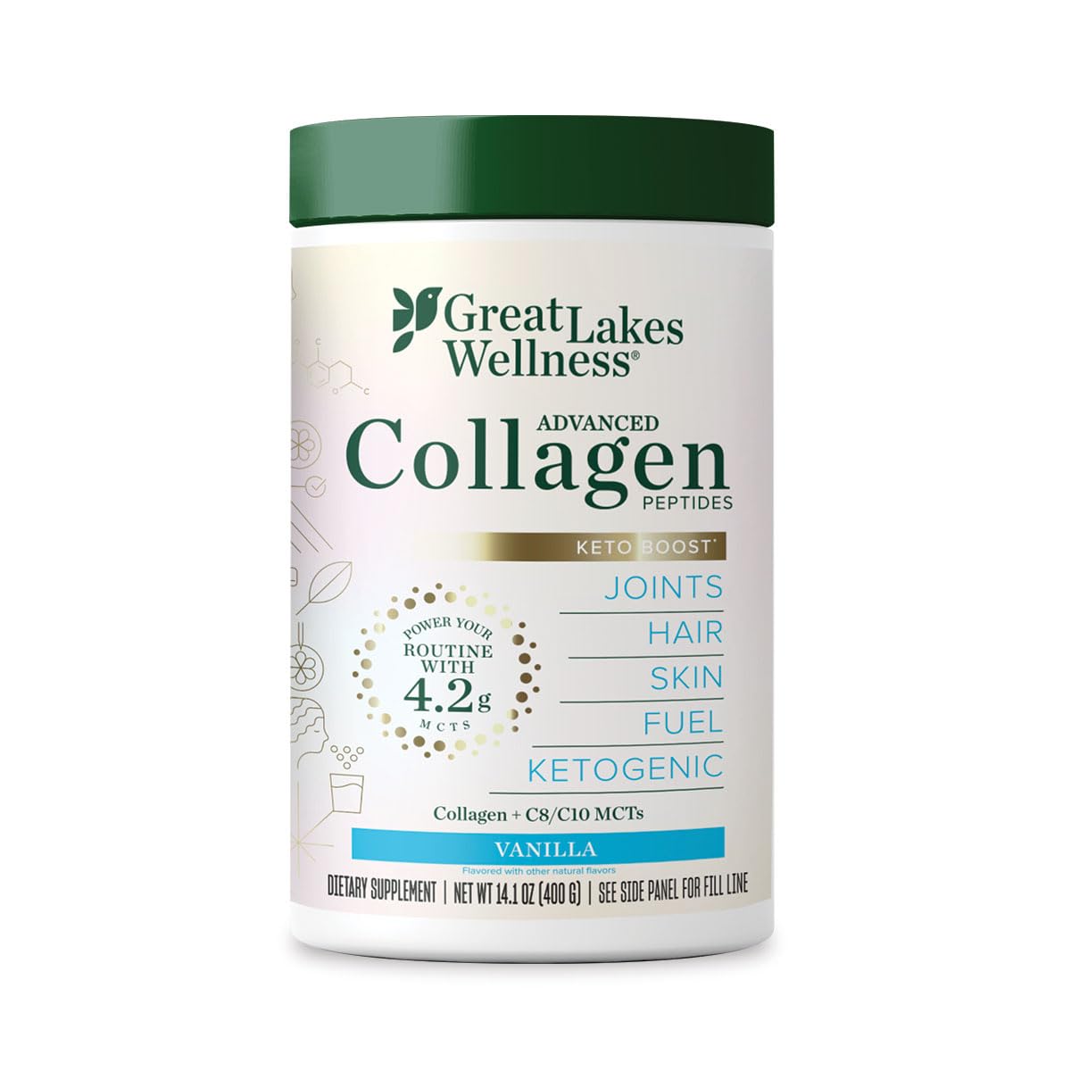 Vanilla Flavored Keto Collagen Peptides Powder with MCTs - Non-Dairy Creamer or Smoothie Alt - Non-GMO, Kosher - 14.1 oz - BoostGo Australia