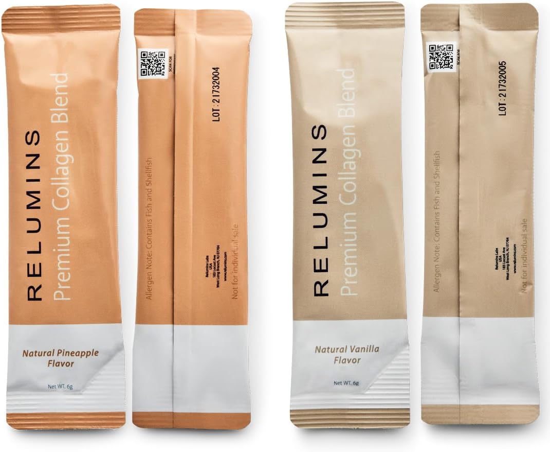 Vanilla Flavored Marine Collagen Powder Drink Mix with Glutathione, Green Tea, CoQ10, and Hyaluronic Acid for Smooth Glowing Skin - 10 Sachets