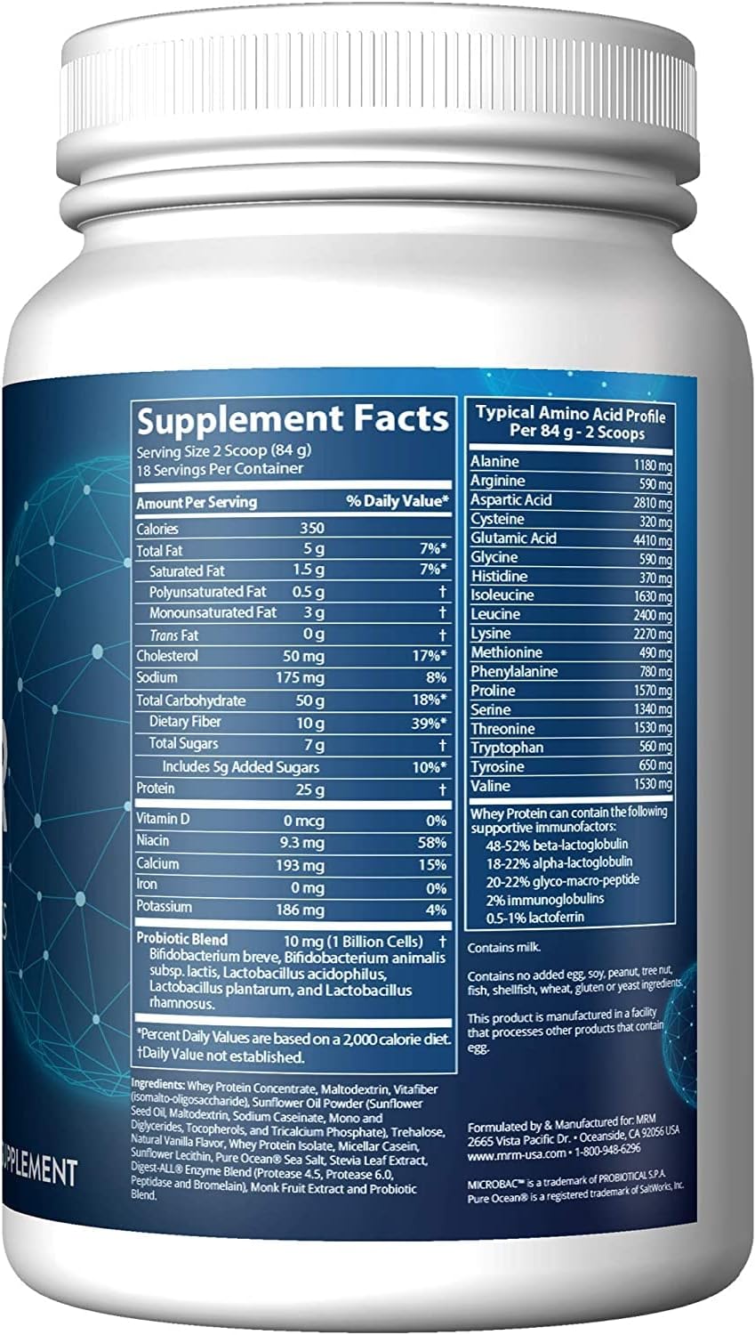 Vanilla Flavored MRM Nutrition Gainer Protein with Probiotics, Postbiotics, and Digestive Enzymes - 25g Protein - Whey Concentrate, Isolate, Micellar Casein - Slow and Fast Digesting - 18 Servings - BoostGo Australia