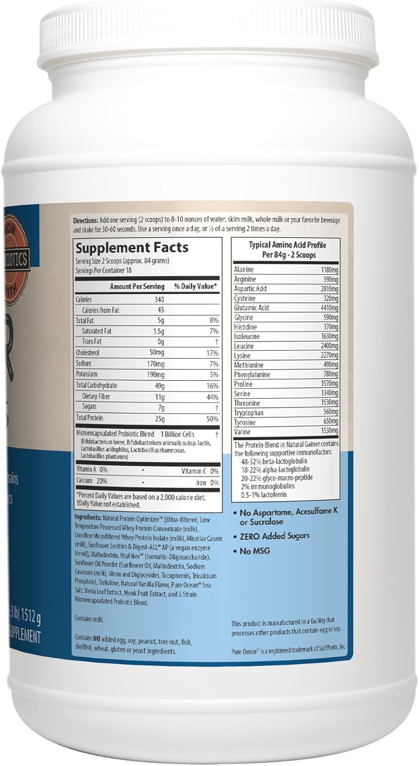 Vanilla Flavored MRM Nutrition Gainer Protein with Probiotics, Postbiotics, and Digestive Enzymes - 25g Protein - Whey Concentrate, Isolate, Micellar Casein - Slow and Fast Digesting - 18 Servings - BoostGo Australia