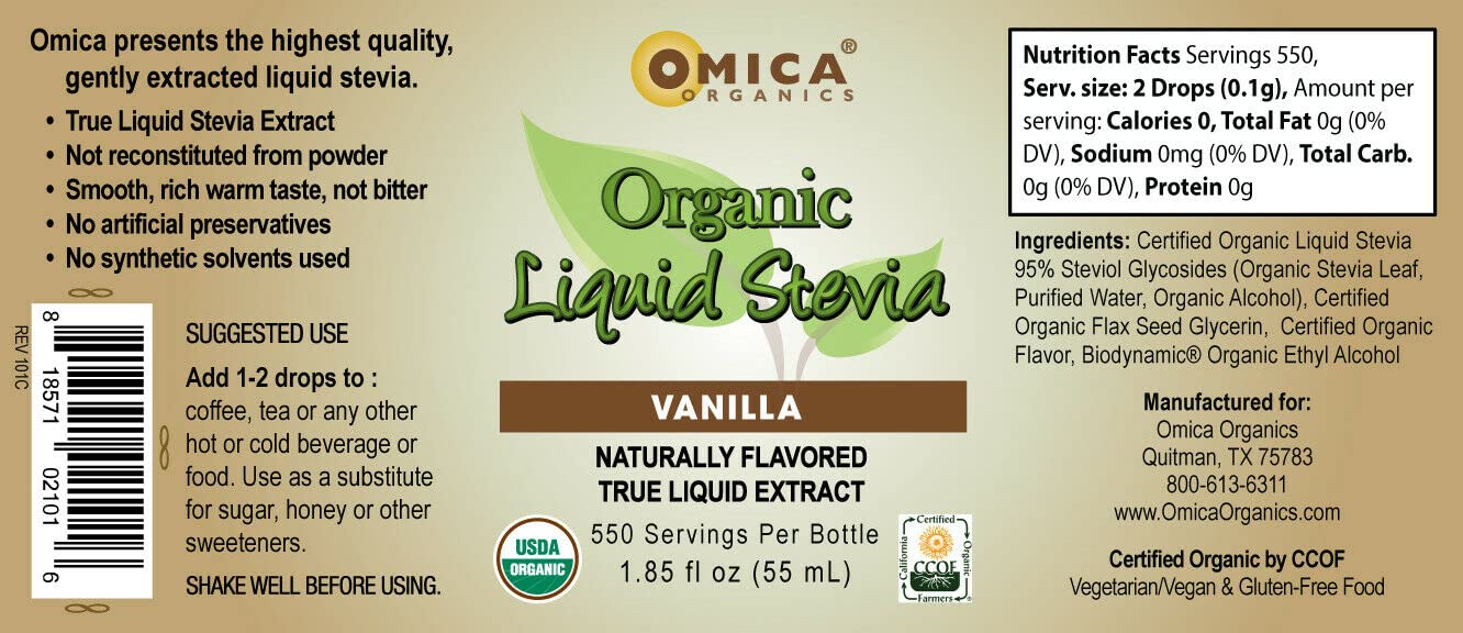 Vanilla Flavored Omica Organics Liquid Stevia - 1.85 fl oz Bottle