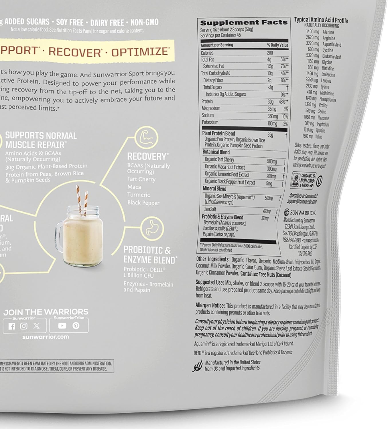 Vanilla Flavored Plant-Based Protein Powder with Creatine Monohydrate - 45 Servings Protein, 60 Servings Creatine