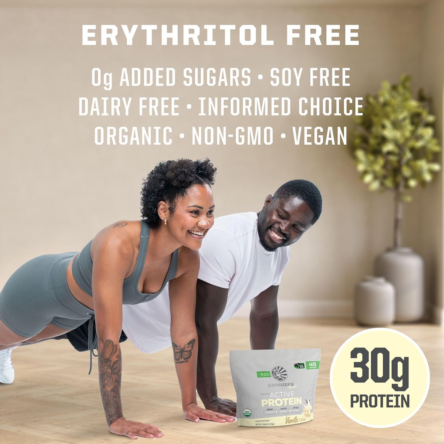 Vanilla Flavored Plant-Based Protein Powder with Creatine Monohydrate - 45 Servings Protein, 60 Servings Creatine