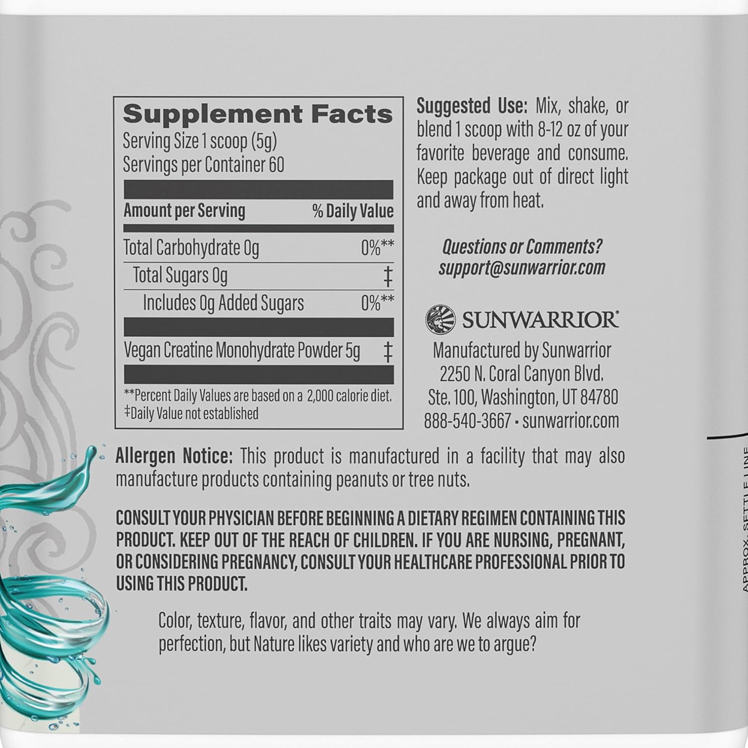 Vanilla Flavored Sunwarrior Vegan Protein Powder with 90 Servings + Creatine Monohydrate Powder 60 Servings