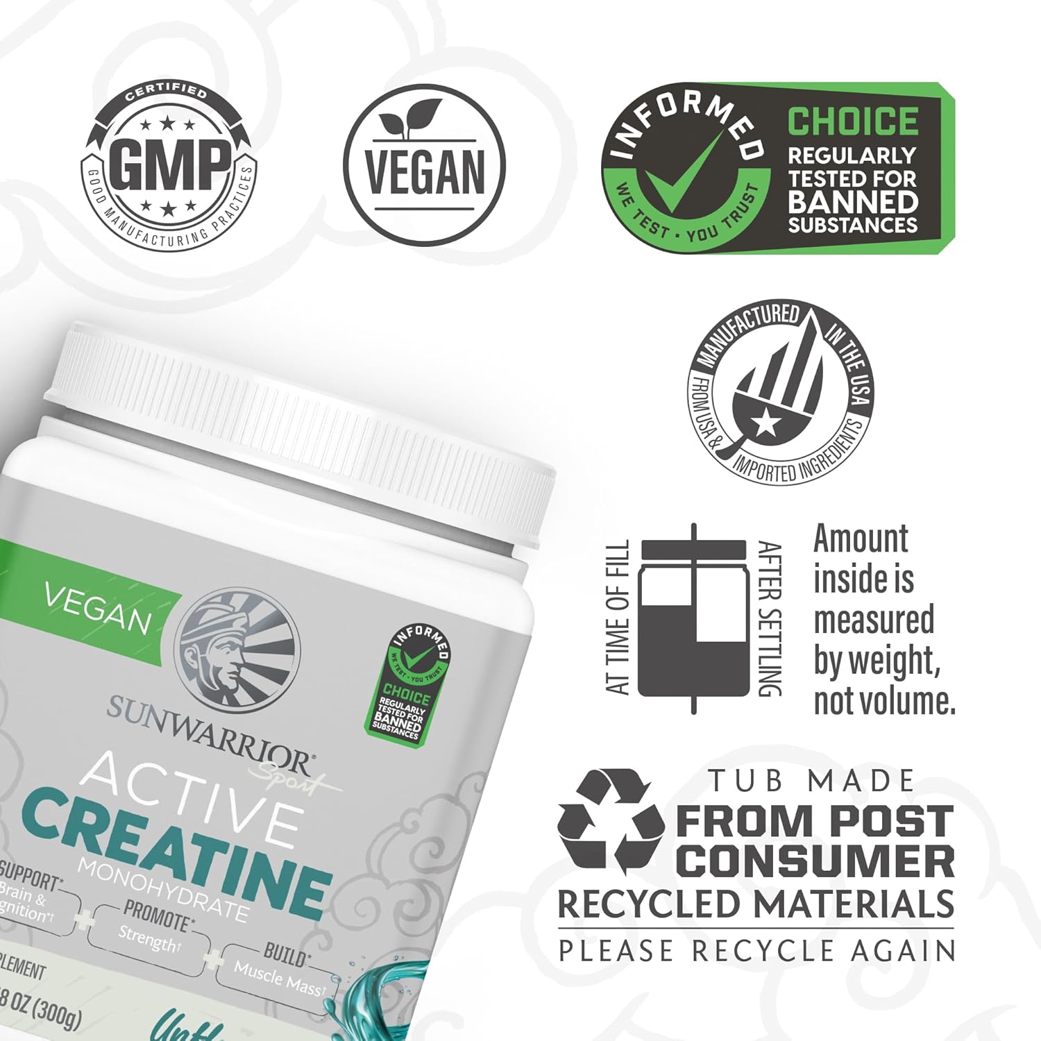 Vanilla Flavored Sunwarrior Vegan Protein Powder with 90 Servings + Creatine Monohydrate Powder 60 Servings