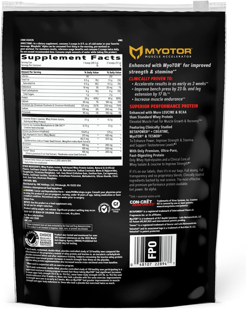 Vanilla GNC AMP Wheybolic Alpha with MyoTor: Fast-Digesting Protein for 9 Servings