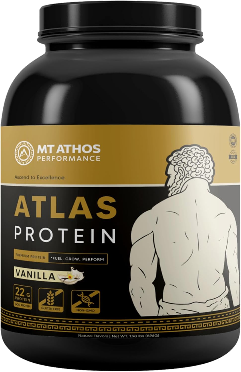 Vanilla Goat Milk Whey Protein Powder with Casein | 22g Protein per Serving | Mt. Athos Performance Atlas | 28 Servings