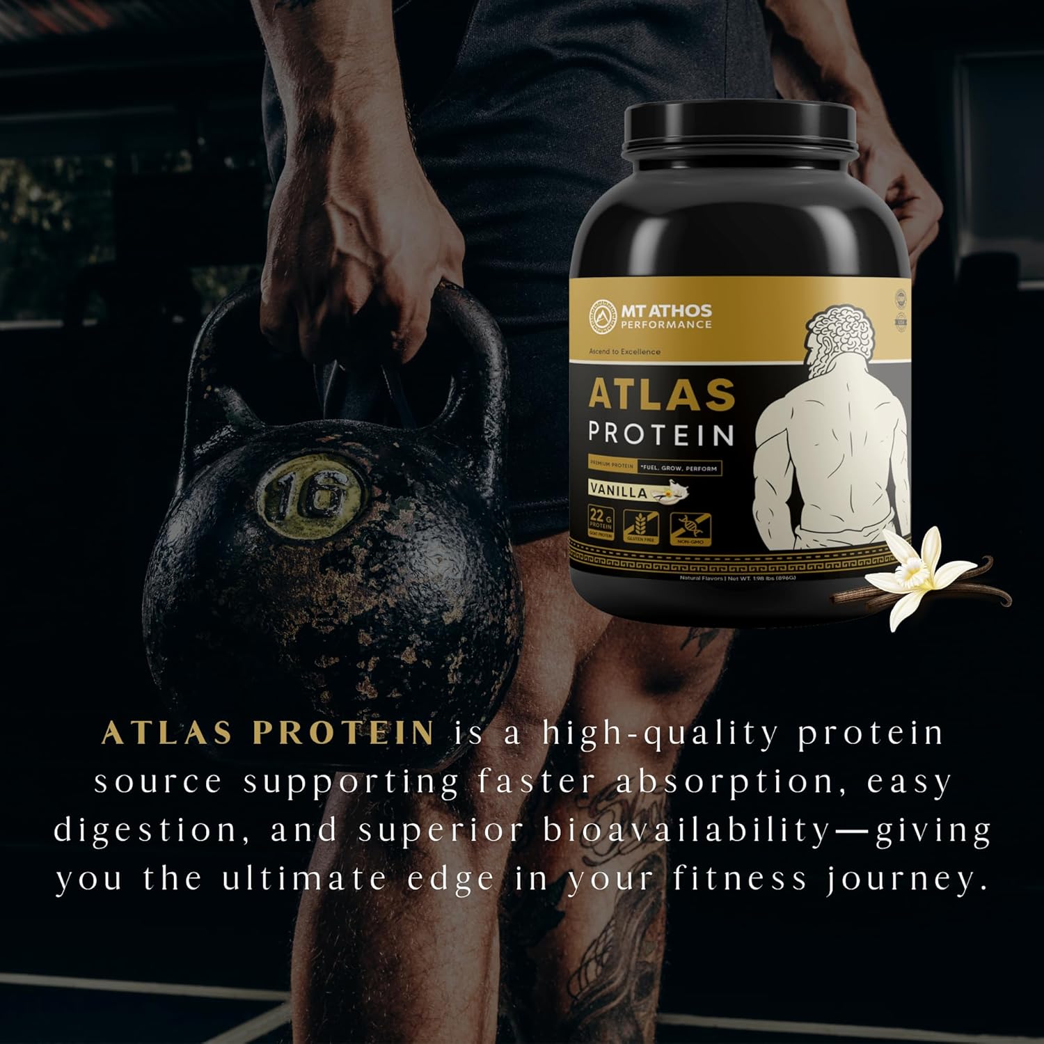 Vanilla Goat Milk Whey Protein Powder with Casein | 22g Protein per Serving | Mt. Athos Performance Atlas | 28 Servings