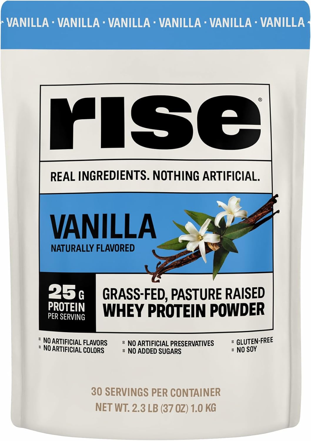 Vanilla Grass-Fed Whey Protein Powder - 25g Protein, No Artificial Additives - Sugar, Gluten, Soy Free - 2.3 lbs