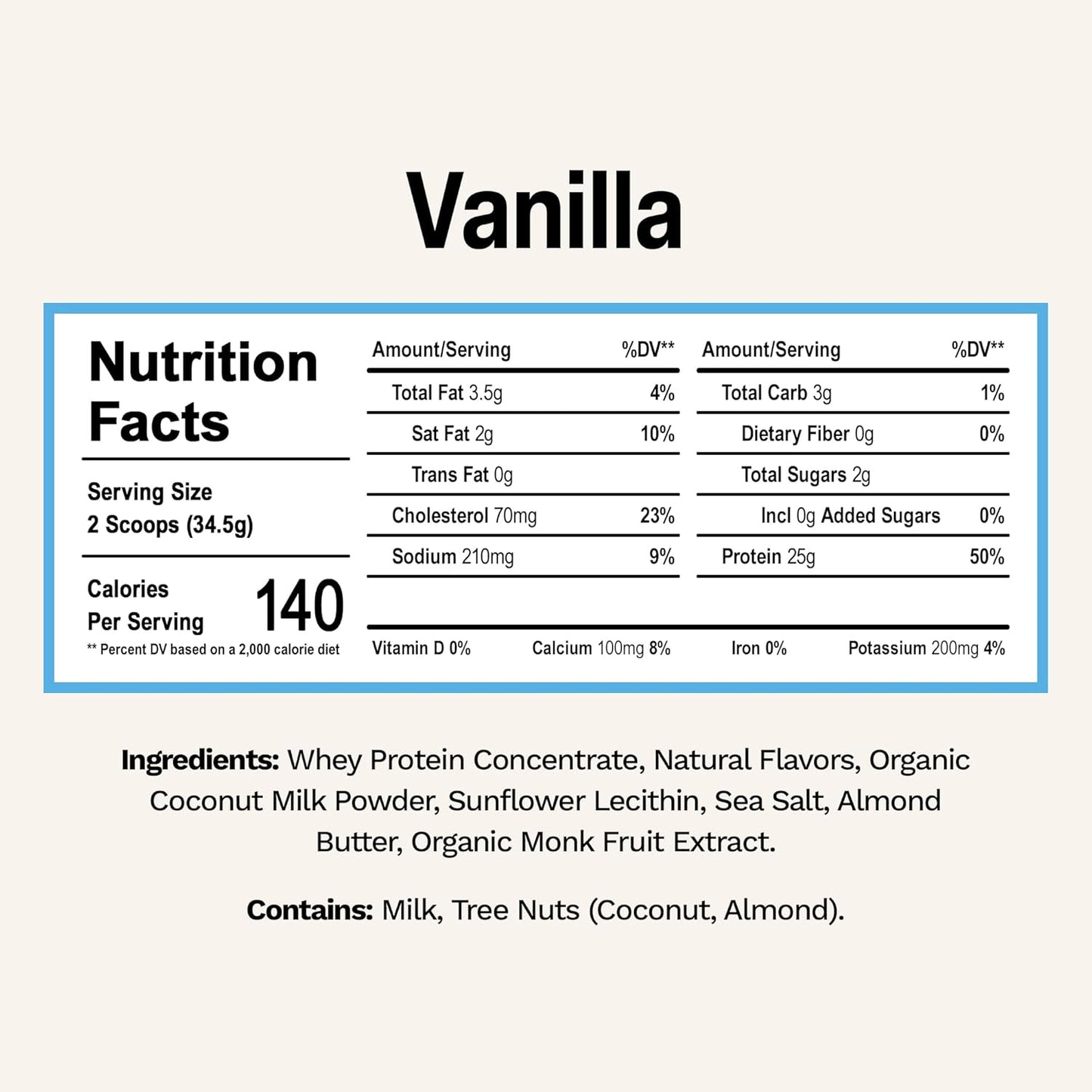 Vanilla Grass-Fed Whey Protein Powder - 25g Protein, No Artificial Additives - Sugar, Gluten, Soy Free - 2.3 lbs