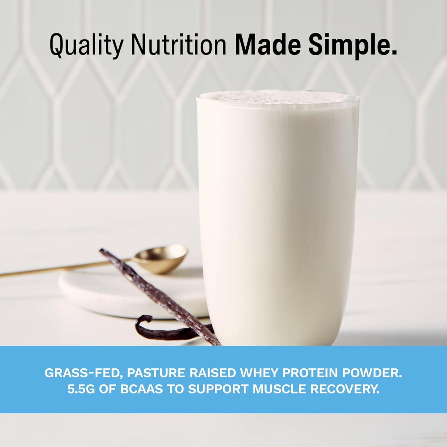 Vanilla Grass-Fed Whey Protein Powder - 25g Protein, No Artificial Additives - Sugar, Gluten, Soy Free - 2.3 lbs