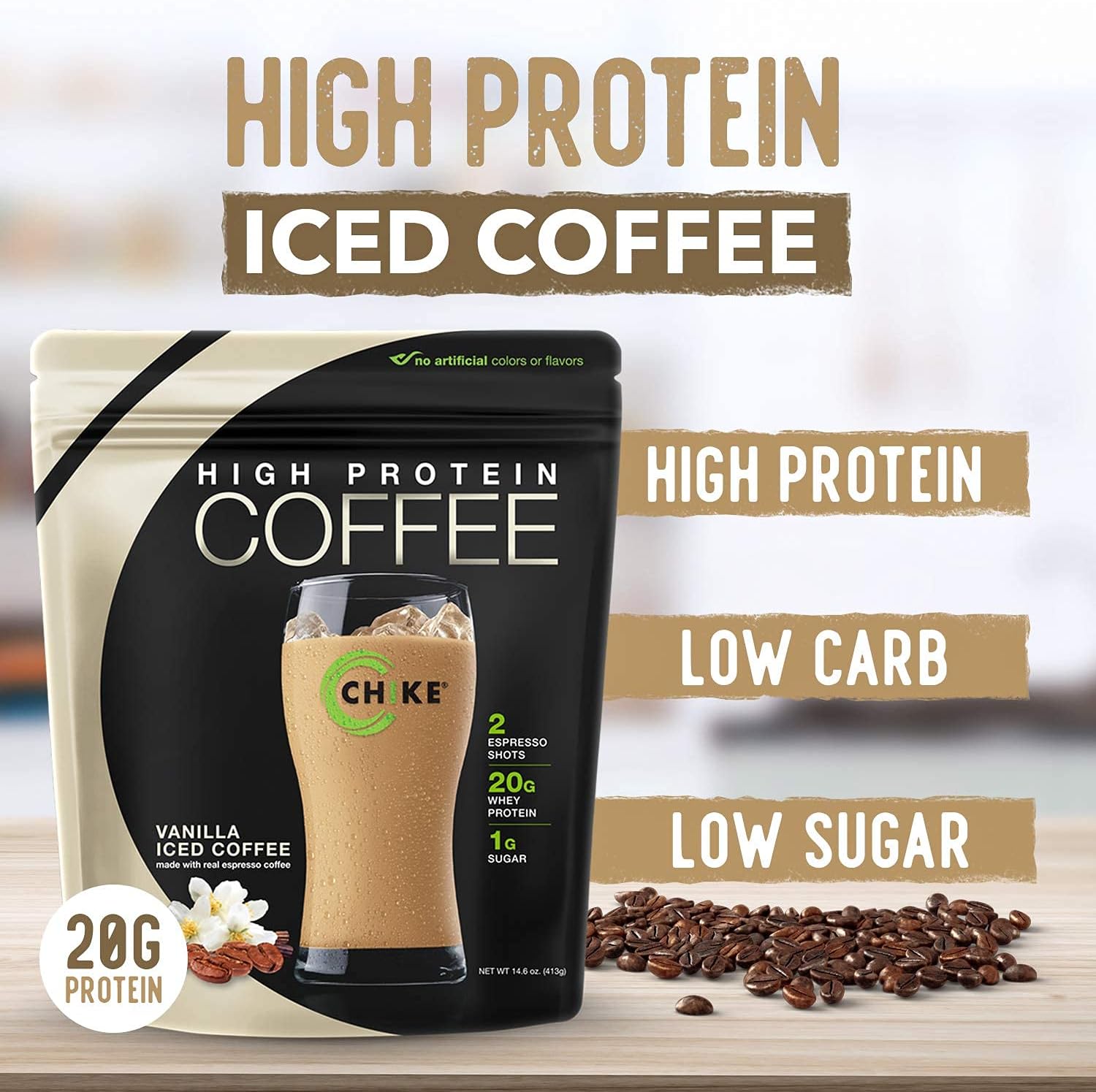 Vanilla High Protein Iced Coffee, 20g Protein, 2 Shots Espresso, Keto & Gluten Free - 12 Packets