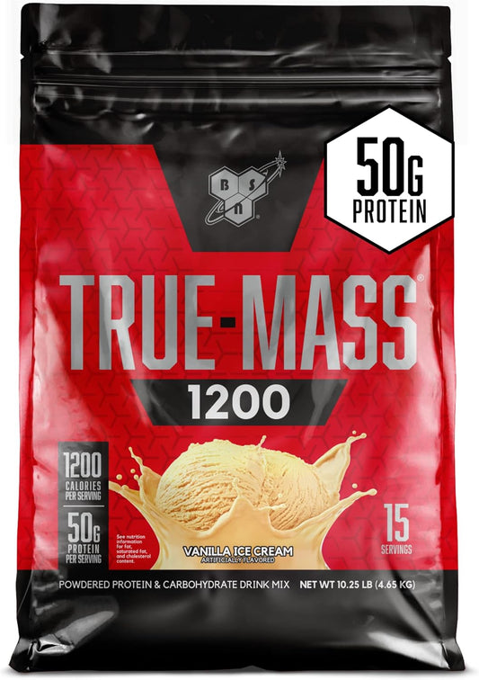 Vanilla Ice Cream Flavor BSN TRUE-MASS 1200 Weight Gainer Protein Powder, 10.38 lb