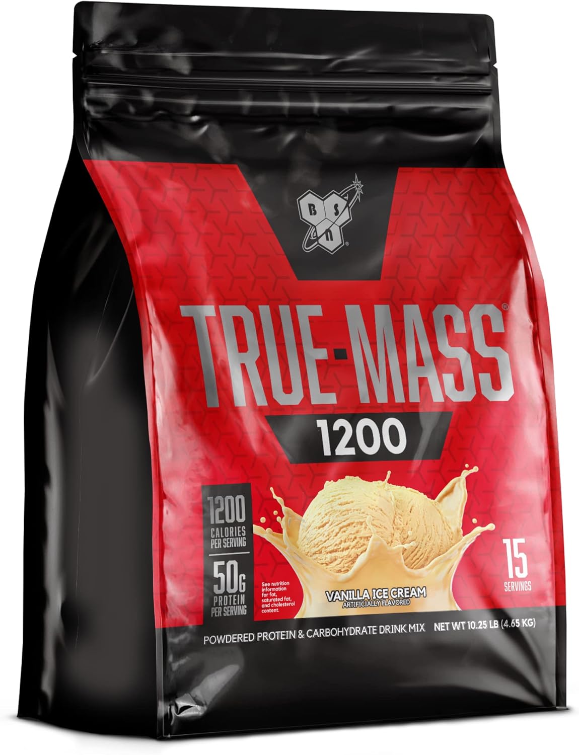Vanilla Ice Cream Flavor BSN TRUE-MASS 1200 Weight Gainer Protein Powder, 10.38 lb
