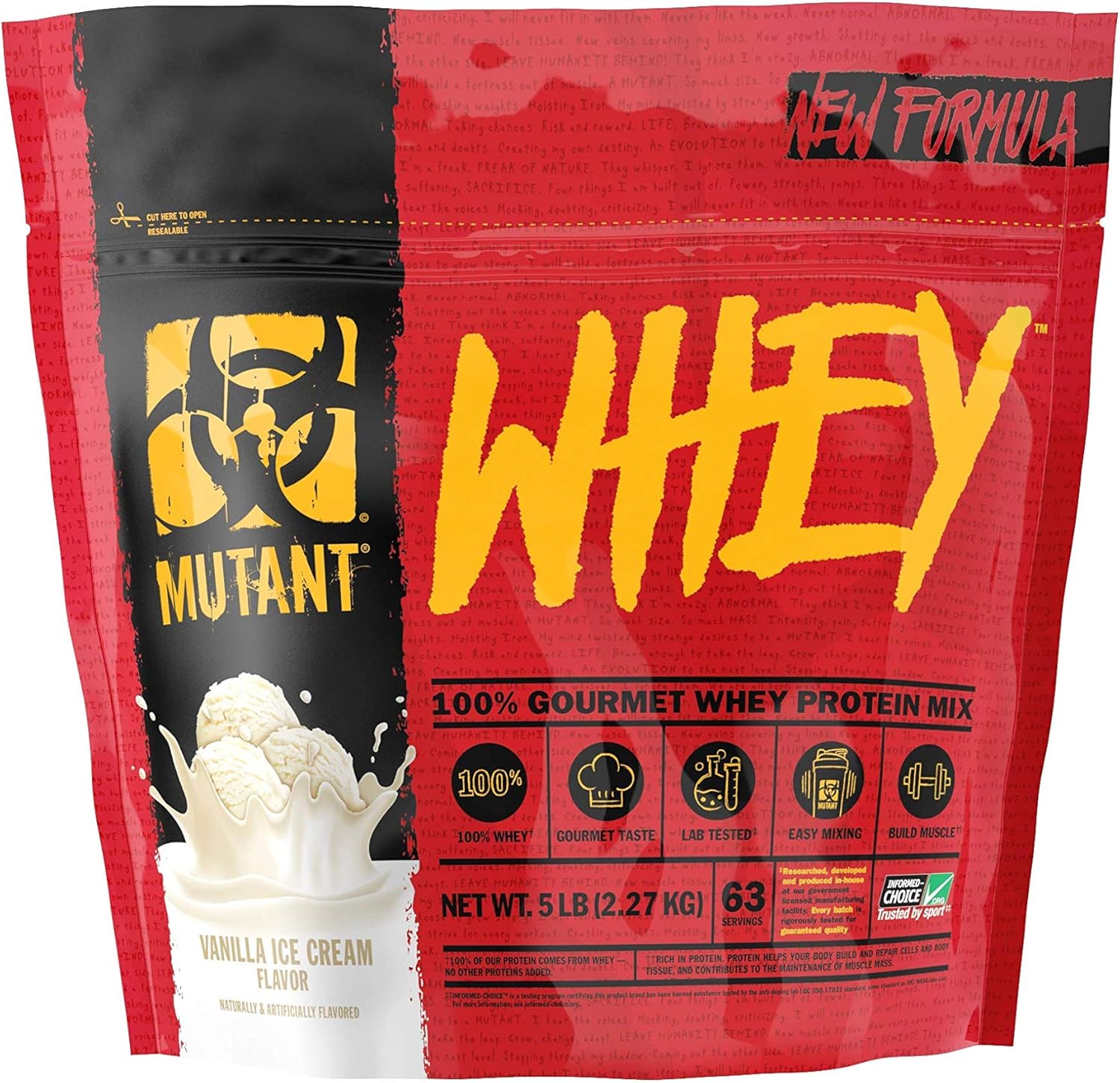 Vanilla Ice Cream Mutant Whey Protein Powder Shake - 5lbs, 100% Whey, Gourmet Taste, 22g Protein, Fast Absorbing, Easy Digesting