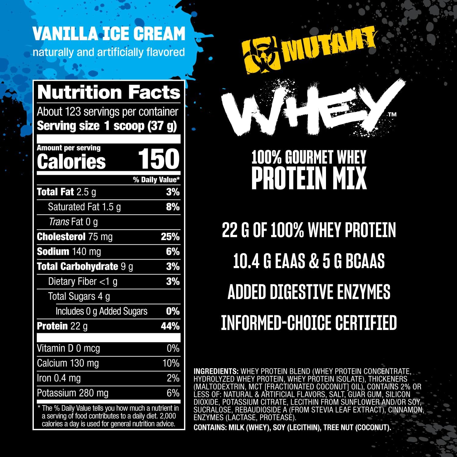 Vanilla Ice Cream Mutant Whey Protein Powder Shake - 5lbs, 100% Whey, Gourmet Taste, 22g Protein, Fast Absorbing, Easy Digesting