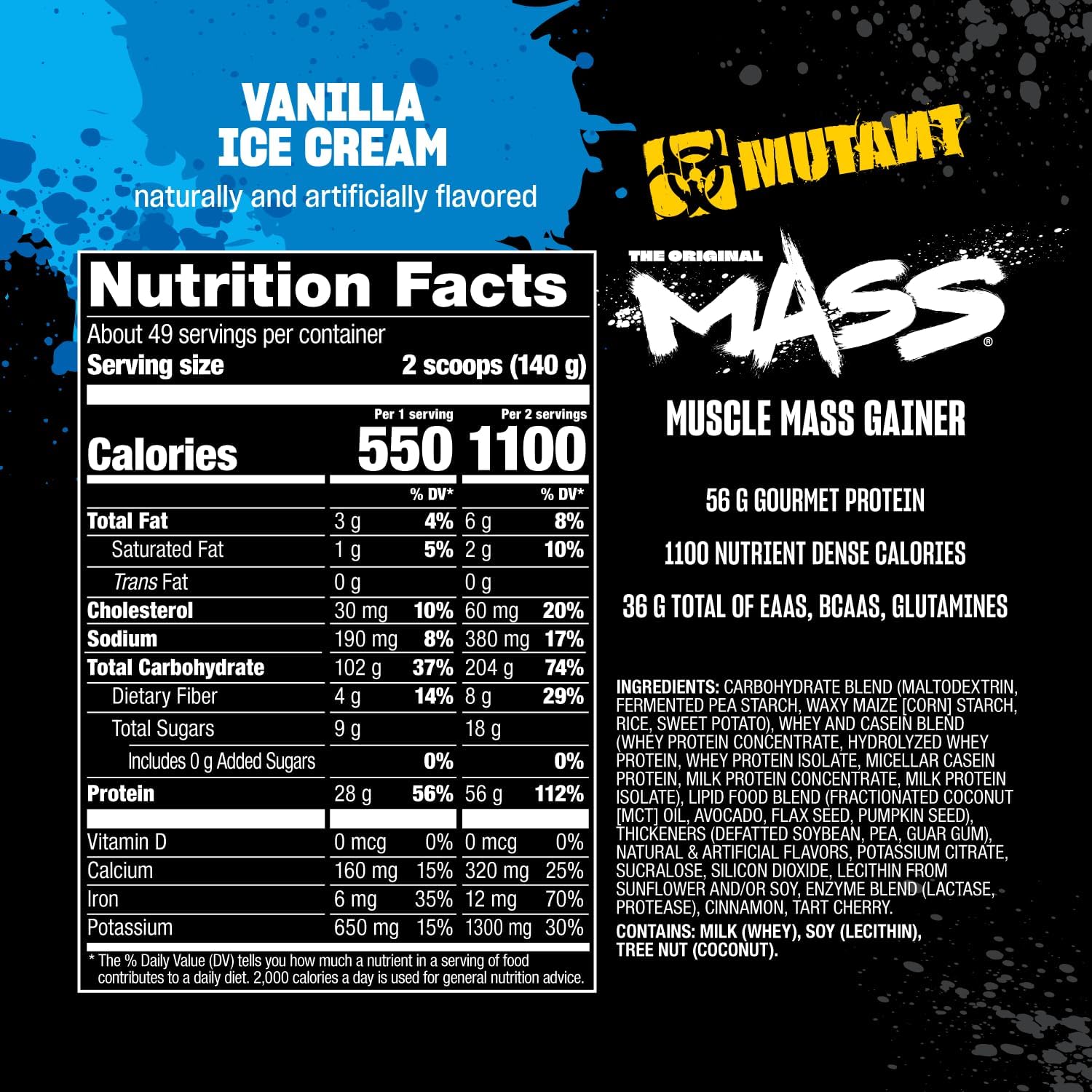 Vanilla Ice Cream Weight Mass Gainer Protein Powder for Muscular Mass - 15 Pound - High Calorie Formula by Mutant Mass