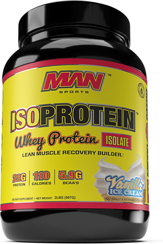 Vanilla Ice Cream Whey Protein Isolate Powder - 100% Pure Sportsman MAN Sports ISO-Protein, 2 lbs