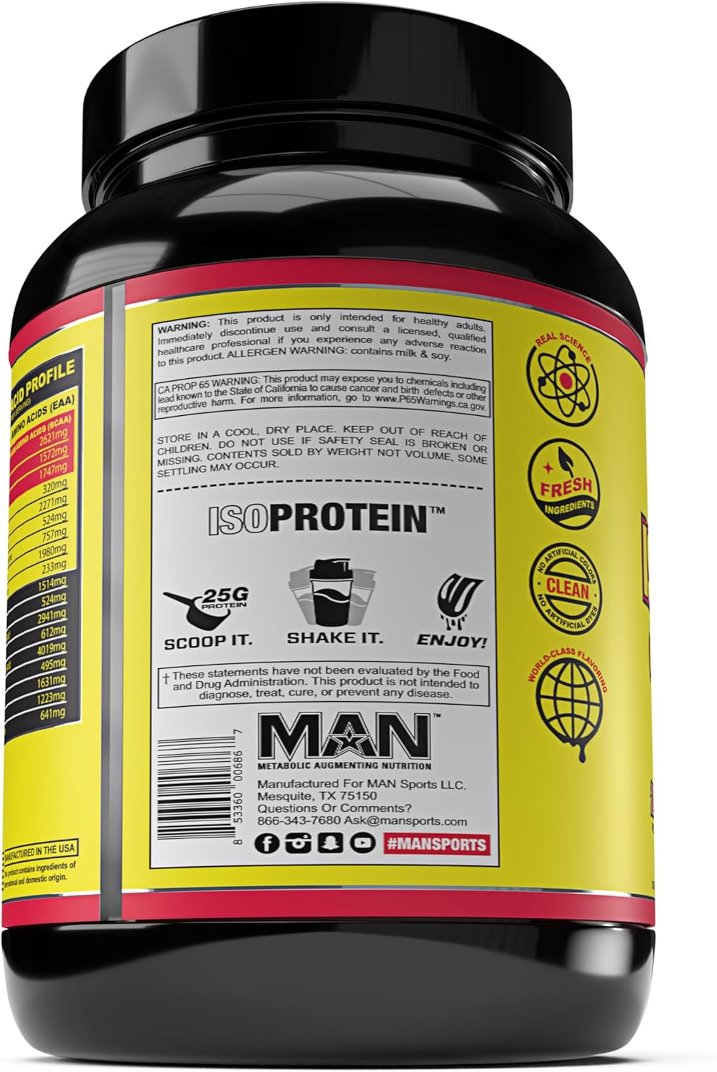 Vanilla Ice Cream Whey Protein Isolate Powder - 100% Pure Sportsman MAN Sports ISO-Protein, 2 lbs