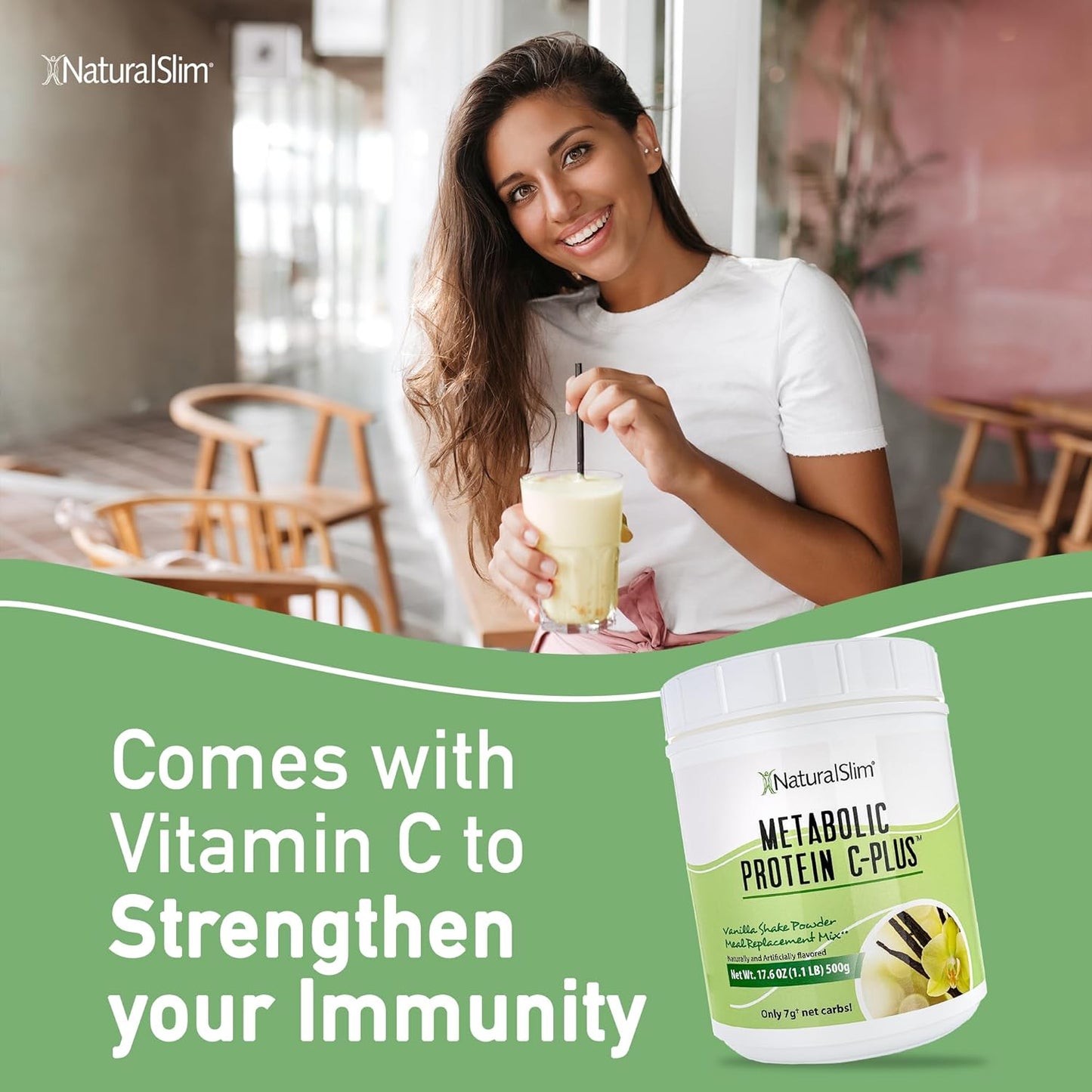Vanilla Metabolic C-Plus Meal Replacement Protein Powder - Immune Support with Vitamin C, Zinc, Amino Acids - Low Carb Shake - 10 Servings