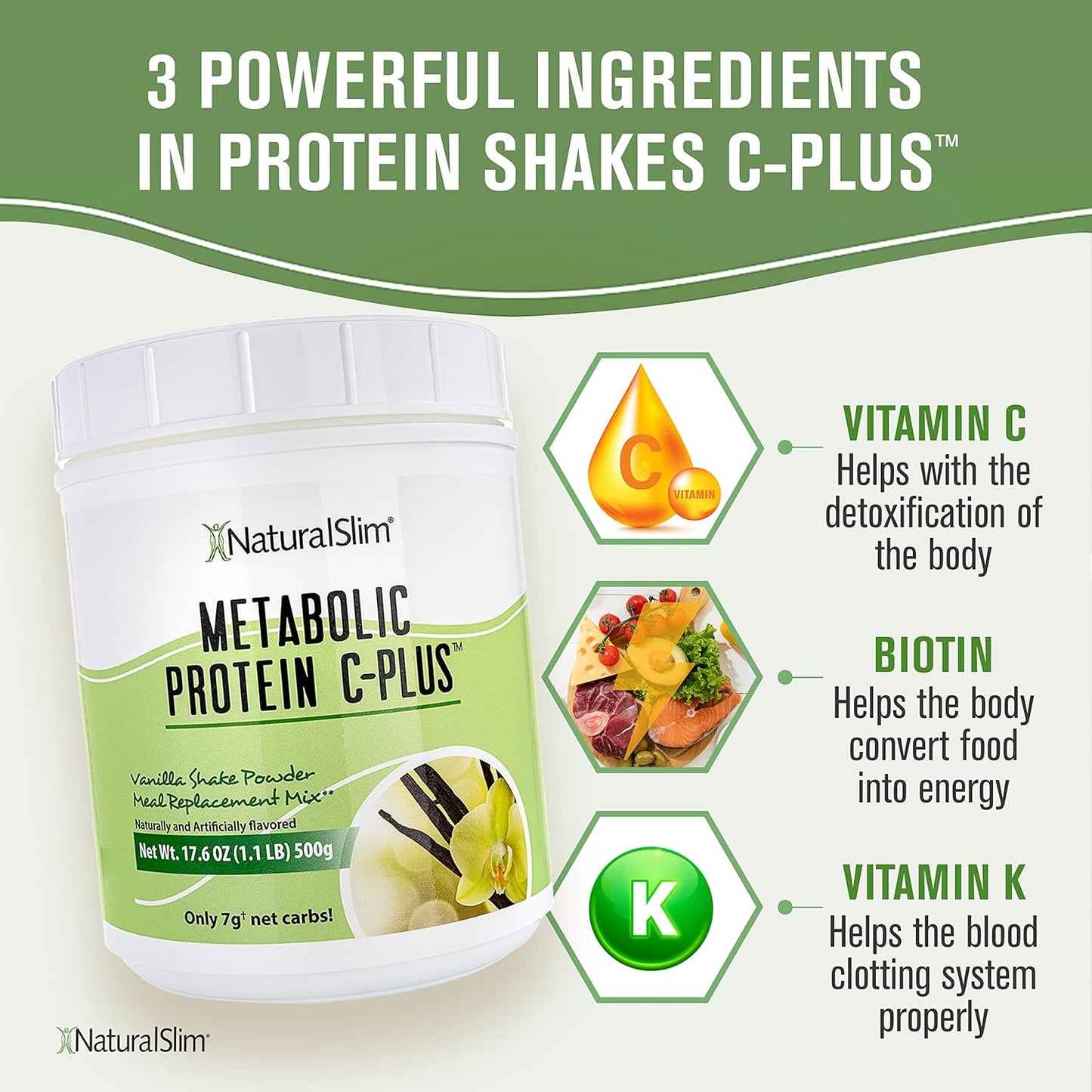 Vanilla Metabolic C-Plus Meal Replacement Protein Powder - Immune Support with Vitamin C, Zinc, Amino Acids - Low Carb Shake - 10 Servings