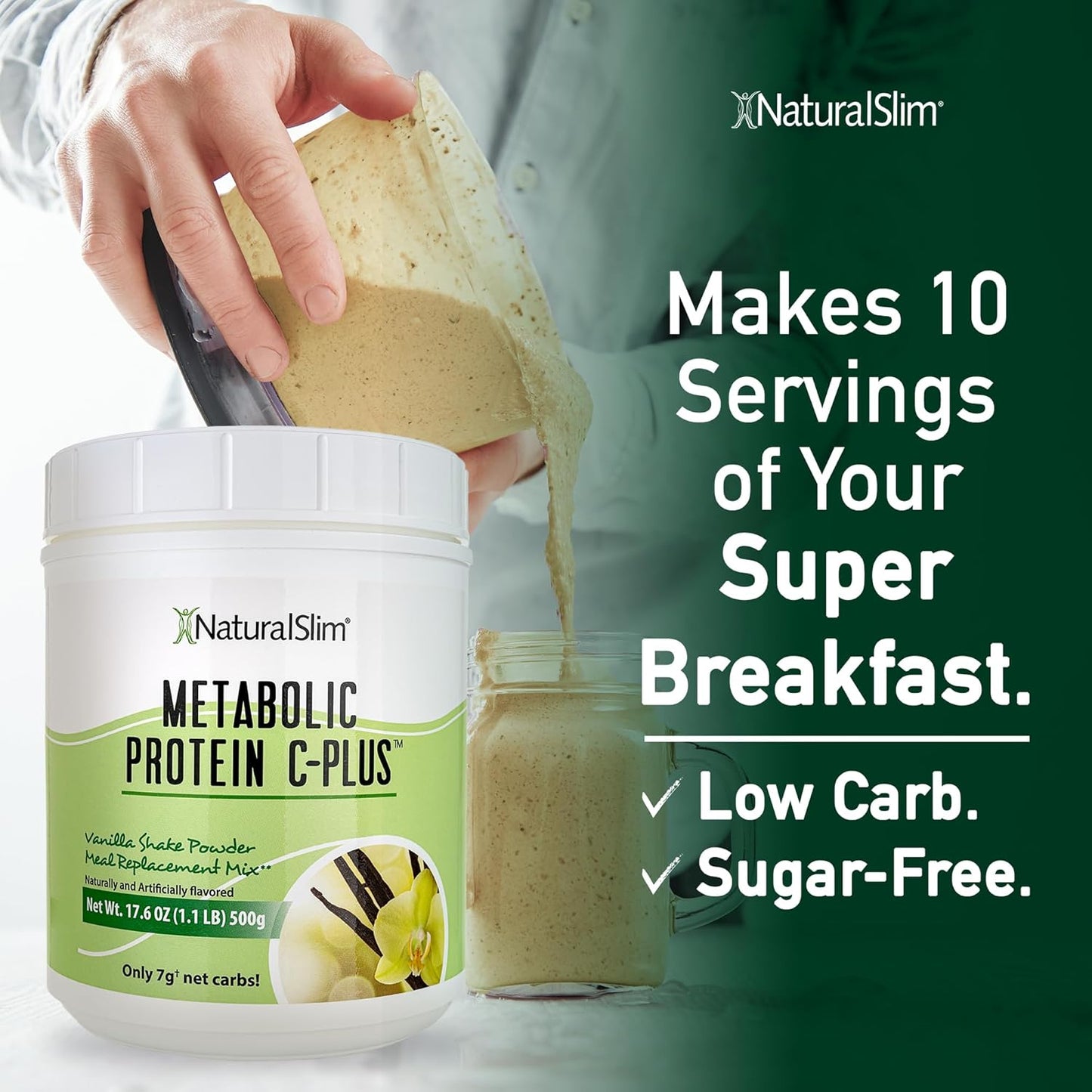 Vanilla Metabolic C-Plus Meal Replacement Protein Powder - Immune Support with Vitamin C, Zinc, Amino Acids - Low Carb Shake - 10 Servings