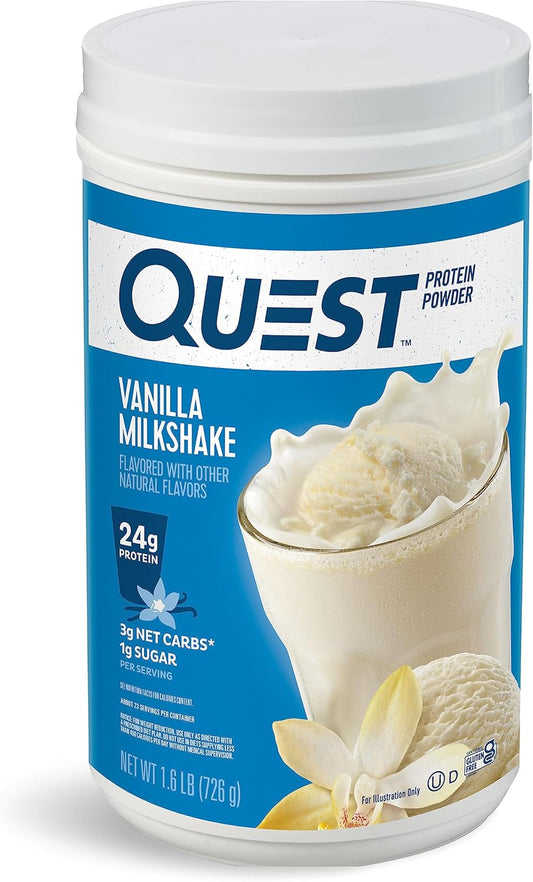 Vanilla Milkshake Protein Powder by Quest Nutrition - 24g Protein, 1g Sugar, Low Carb, Gluten Free - 1.6lb, 23 Servings